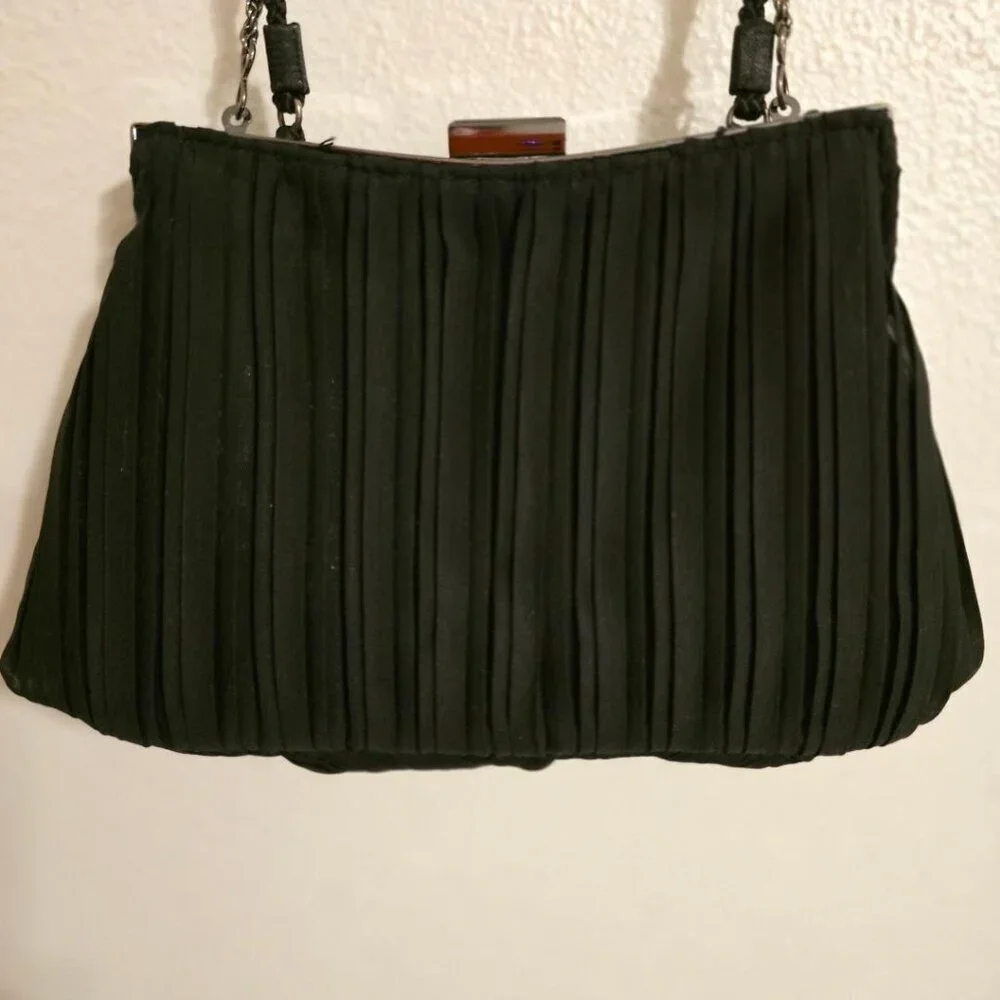 La Regale Black Fabric Bag & Metal Hardware Clutch & Cross Shoulder Cord & Chain